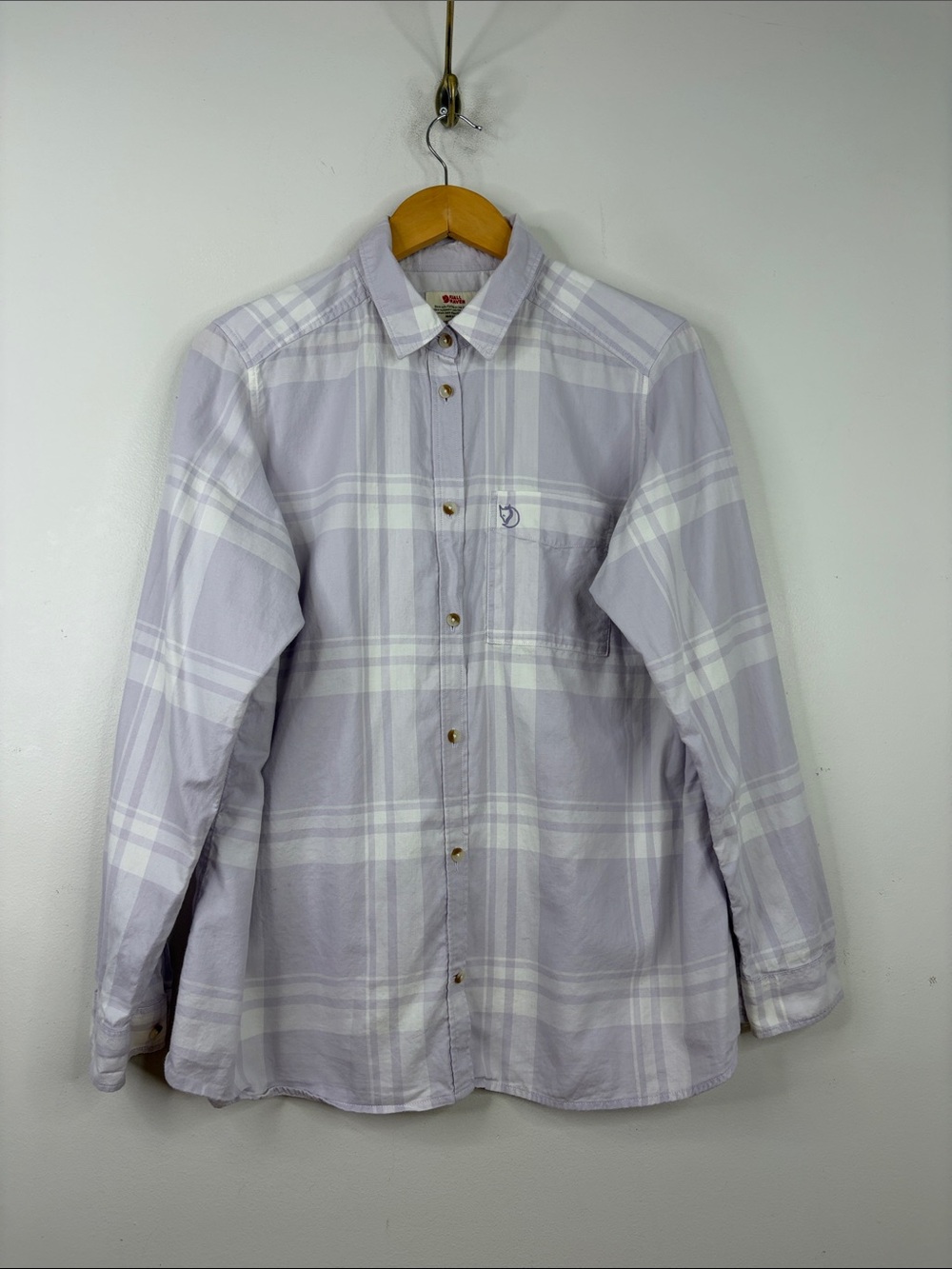 Fjallraven Ovik Shirt Womens XL Purple White Cotton Lite Flannel Long Sleeve